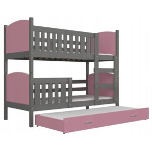 Marobútor Dobby 3 190x80 color szürke emeletes ágy három személynek – többféle szín Szín: Rózsaszín
