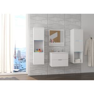 LAURO 2 Fürdőszoba bútor + Ajándék Led vílágítással - Mosdóval, magasfényű fehér
