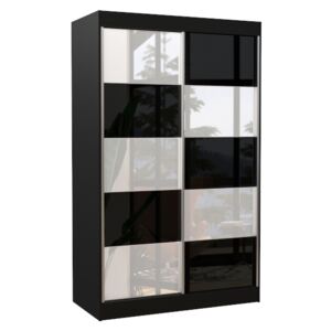 PERU tolóajtós szekrény, 120x200x58, fekete/fehér és fekete üveg