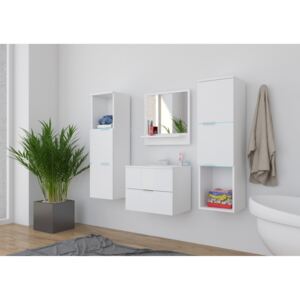 LAURO 3 Fürdőszoba bútor + Ajándék Led vílágítással - Mosdóval, magasfényű fehér