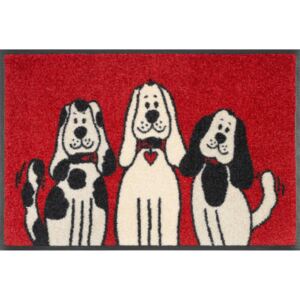 Rajzolt kutyák piros lábtörlő