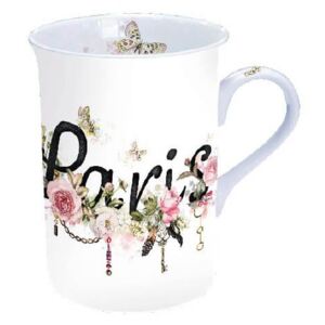 PARIS feliratú virágos porcelán bögre - 250 ml