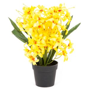 Liliom művirág, apró virágú, virágtartóban, sárga, 30 cm