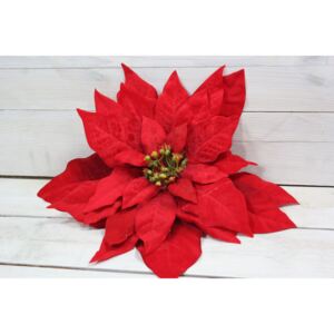 Mű karácsonyi rózsa csipesszel - piros ( á. 33,5 cm)