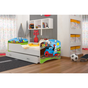 FRAGA gyerekágy vidám mintákkal + ÁJÁNDÉK matrac + ágyrács, 80x160 cm, ágyneműtartó fiók, MINTA 43