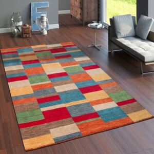 Indiai gyapjú kockás szőnyeg Multicolour 01