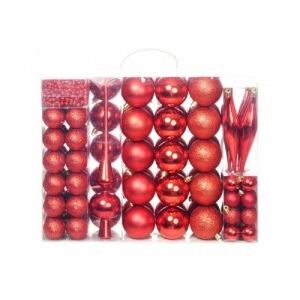 113 darabos piros karácsonyi gömb készlet 6 cm
