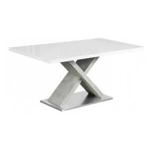 Étkezőasztal, fehér magasfényű HG|beton, FARNEL