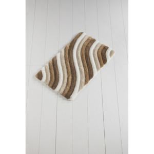 Waves Trismo barna-fehér fürdőszobaszőnyeg, 100 x 60 cm