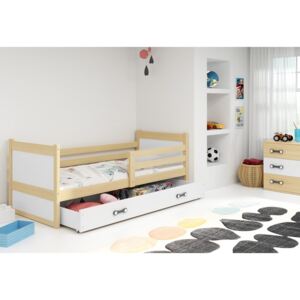 RICO gyerek ágy, 80x190 cm, tárhely, borovifenyő/fehér