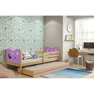 Dětská postel MIKO 2 + matrace + rošt ZDARMA, 80x190, borovice, fialová