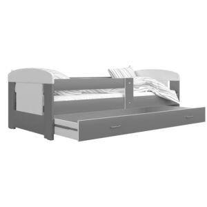 FILIP COLOR gyerek ágy, 80x180 cm, tárhely + ágyneműtartó, fehér/szürke