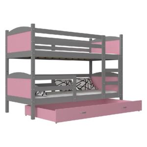 Dětská patrová postel MATYAS, 184x80, šedý/růžový