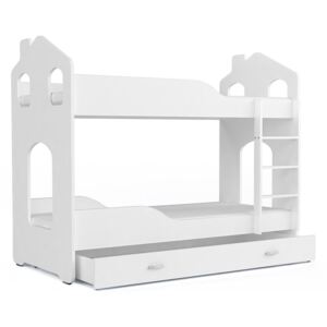 DOMINIK domek gyerek ágy + ajándék matrac + ágyrács, 160x80 cm, fehér/fehér