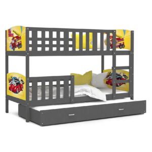 Dětská patrová postel TAMI 3 color s potiskem, 184x80, šedá/vzor D04/H09