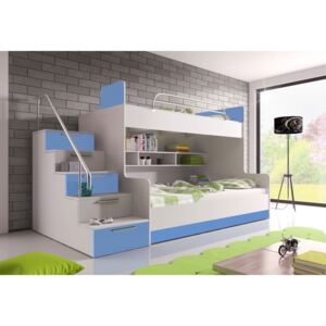 RAJ 2 emeletes ágy, balos létrával, fehér/magasfényű kék