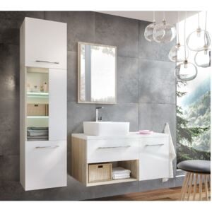 ANTIL fürdőszoba össszeállítás mosdóval, magasfényű fehér/sonoma tölgy
