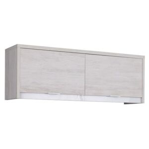 DENVER falra szerelhető szekrény, 120x32x35, fehér tölgy/magasfényű fehér
