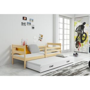 ERIK 2 gyerek ágy pótággyal + ajándék matrac + ágyrács, 90x200 cm, borovifenyő, fehér