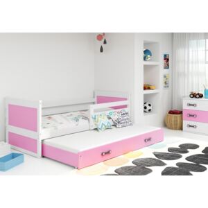 RICO 2 gyerek ágy pótággyal, 80x190 cm, fehér/rózsaszín