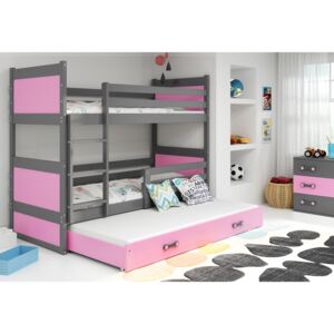 RICO 3 emeletes ágy pótággyal, 80x190 cm, grafit/rózsaszín