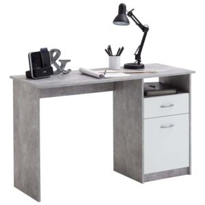 FMD egyfiókos betonszürke és fehér íróasztal 123 x 50 x 76,5 cm