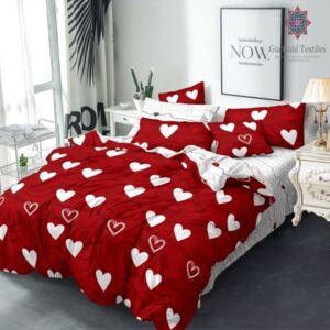 Pamut ágynemű piros színben szív mintával