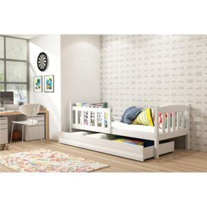 KUBUS P1 gyerek ágy + ajándék matrac + tárhely + ágyrács, 80x160 cm, fehér, fehér