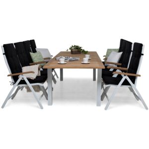 Asztal és szék garnitúra VG5908 Fekete + fehér + tikfa