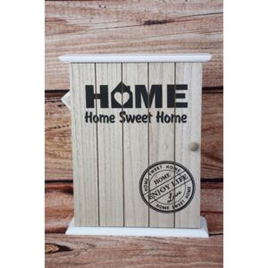 Fa kulcstartó szekrény "Home sweet home" - barna -fehér (22,5x28x7cm) - vidékies stílusú