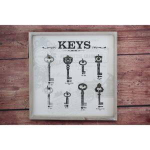 Fa kulcstartó szekrény "KEYS" - barna -fehér (31x31x3cm) - vidékies stílusú