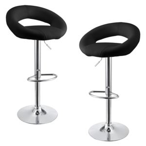 [en.casa]® Bárszék Pécs 2 darab kárpitozott műbőr kerek konyhai szék forgatható állítható magasság fekete