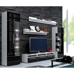 LUGANO TV asztal, fehér/magasfényű fekete