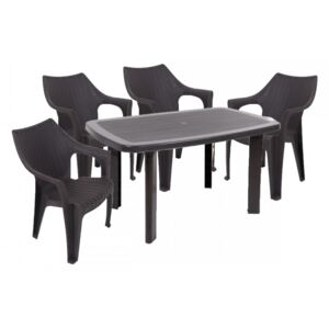 Santorini II New 4 személyes kerti bútor szett, antracit-barna asztallal, 4 db Tavira rattan székkel