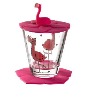 BAMBINI pohár fedővel és alátéttel, Flamingó - Leonardo