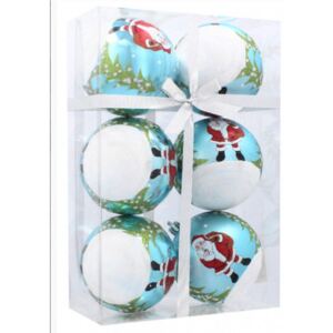 Inlea4Fun Karácsonyfa dísz szett 6 darab gömb 8 cm - Fehér-Kék/Mikulás