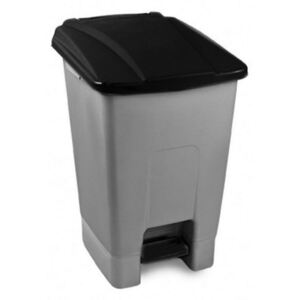 Szelektív hulladékgyűjtő konténer, műanyag, pedálos, fekete, 70L