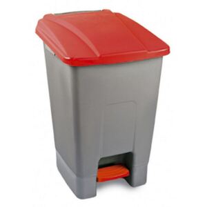 Szelektív hulladékgyűjtő konténer, műanyag, pedálos, piros, 70L
