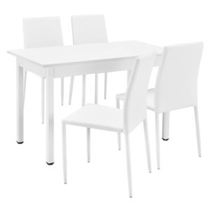 [en.casa]® Étkezőasztal 4 design szék 120 x 60 cm design konyhai asztal műbőr étkezőszék fehér Turku