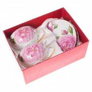 Rózsaszín rózsás porcelán csésze szett - 2 személyes - 200 ml