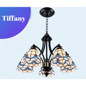 Tiffany csillár mediterrán hangulatban kék - 5 búrával - Stl