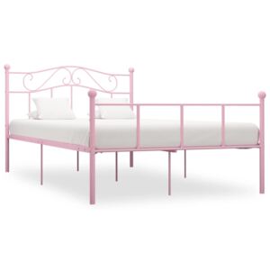 Rózsaszín fém ágykeret 160 x 200 cm