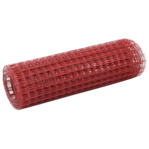 Piros PVC-bevonatú acél kockás drótháló 25 x 0,5 m