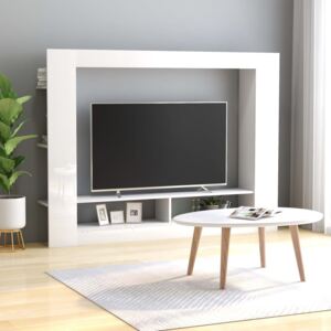 Magasfényű fehér forgácslap TV-szekrény 152 x 22 x 113 cm