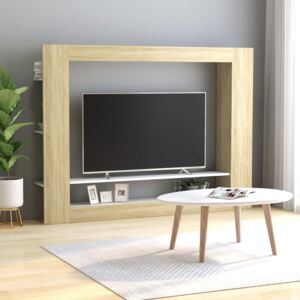 Fehér és sonoma-tölgy forgácslap TV-szekrény 152 x 22 x 113 cm