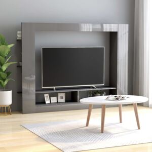 Magasfényű szürke forgácslap TV-szekrény 152 x 22 x 113 cm