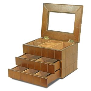 Fa ékszertartó doboz 2 fiókkal - barna kockás - 24x13,5x16 cm