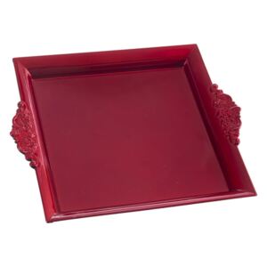 Piros négyszögletes szervírozó tálca fogantyúval, 30,5 x 25,8 cm - Unimasa