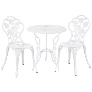[casa.pro]® Bisztró szett kerti asztal Ø 60cm x 67 cm két székkel vintage öntöttvas fehér