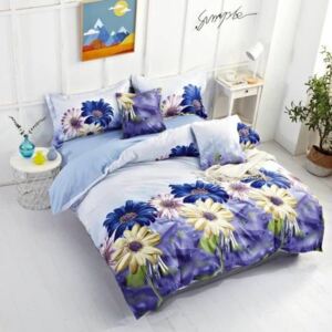 Krepp ágyneműhuzat levendula kék színben virágokkal